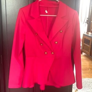 pomegranate blazor with golf accent buttons